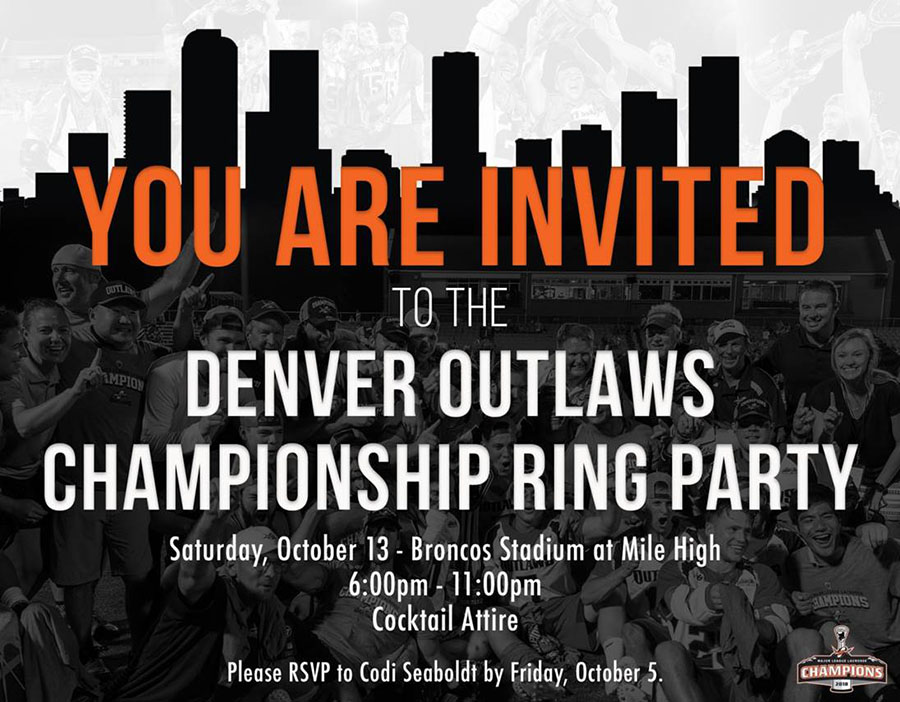 Denver Outlaws invite for Oct. 13 Championship party